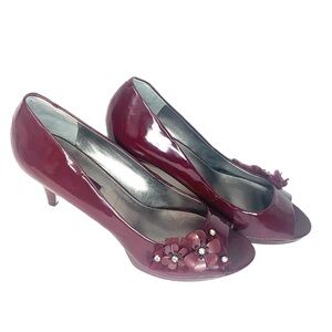 Bandolino Burgundy Floral Peep-Toe Heels